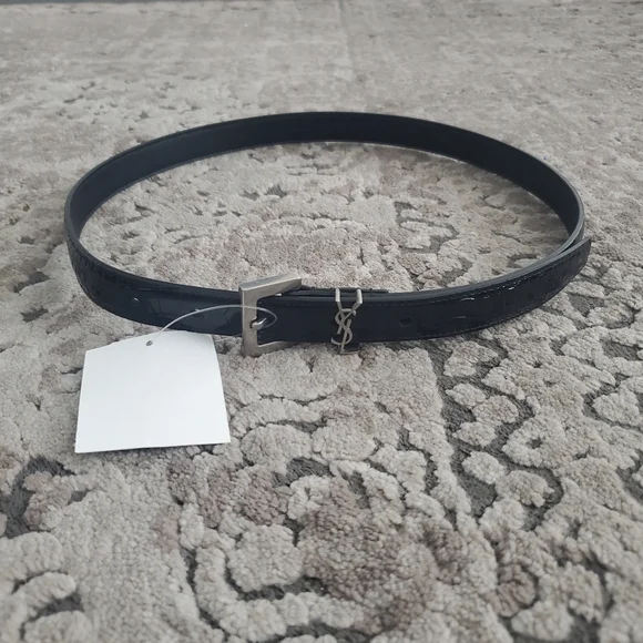 SAINT LAURENT Monogram-Buckle Croc-Embossed Leather Belt Size 75 - Picture 4 of 7